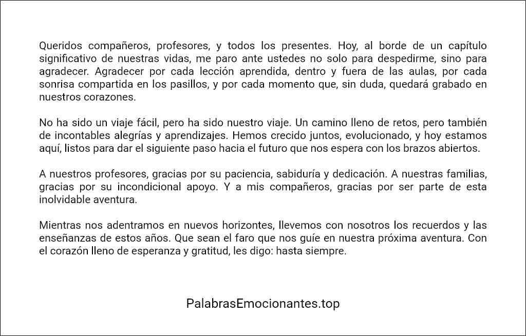 formato de Discurso de despedida de secundaria por un alumno 