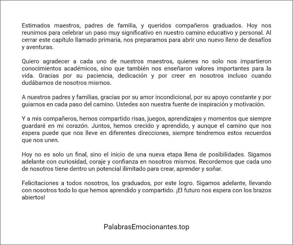 Discurso de graduación de primaria corto ejemplo